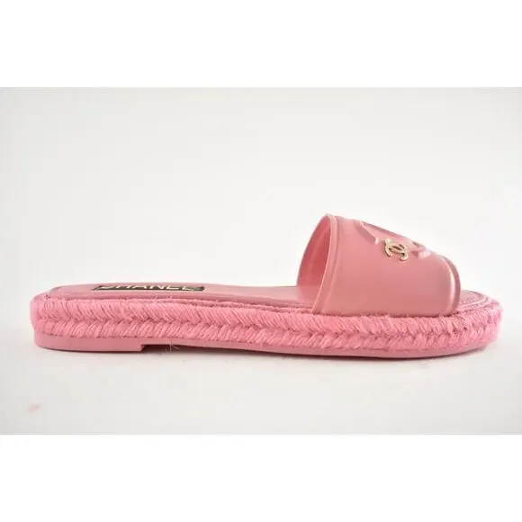 Chanel 23C Pink Lambskin Leather CC Logo Slide Sandal Slip Espadrille Flat 42 - Picture 2 of 15